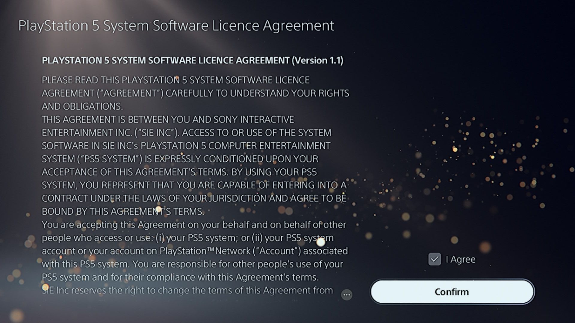 The software licencing agreement when creating an account on a PS5.