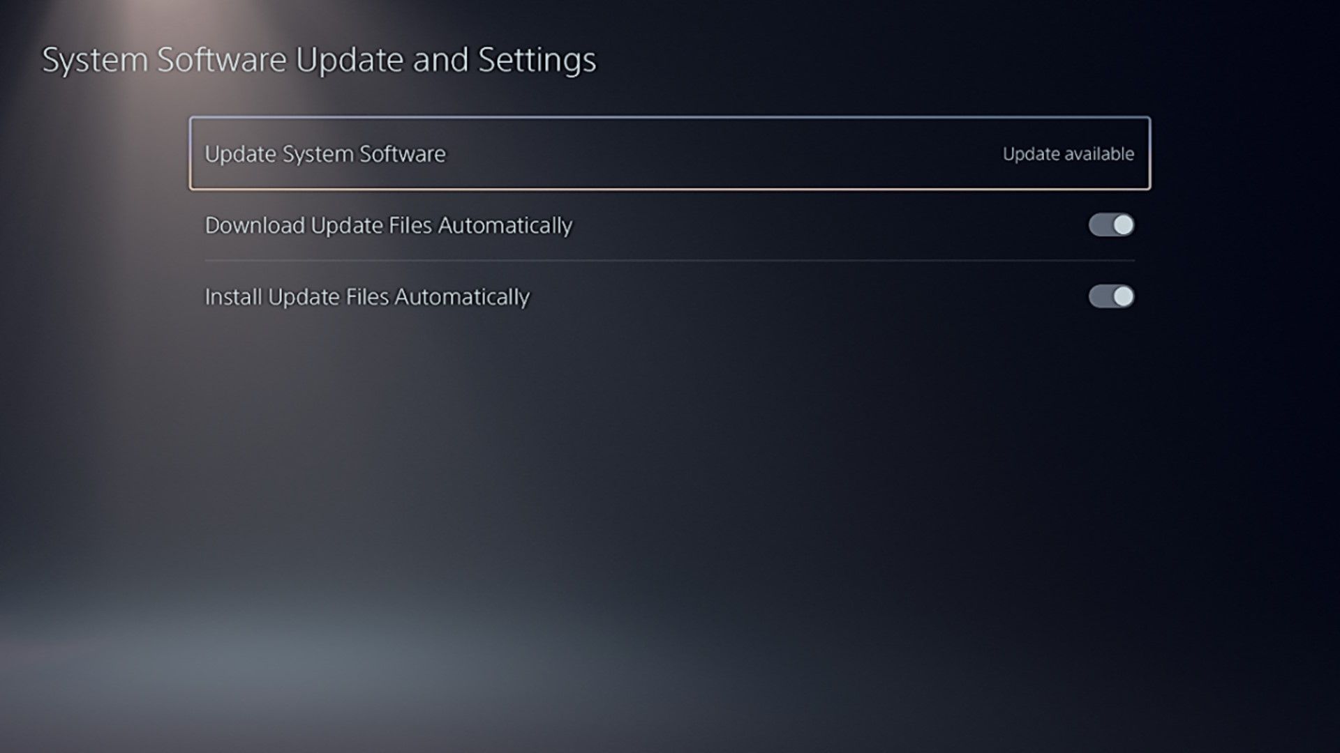The System Software Update and Settings screen on PS5.