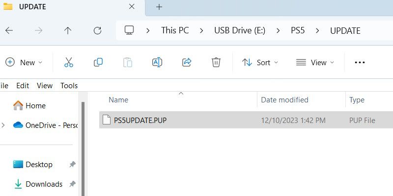 The PS5 update file on a USB drive.