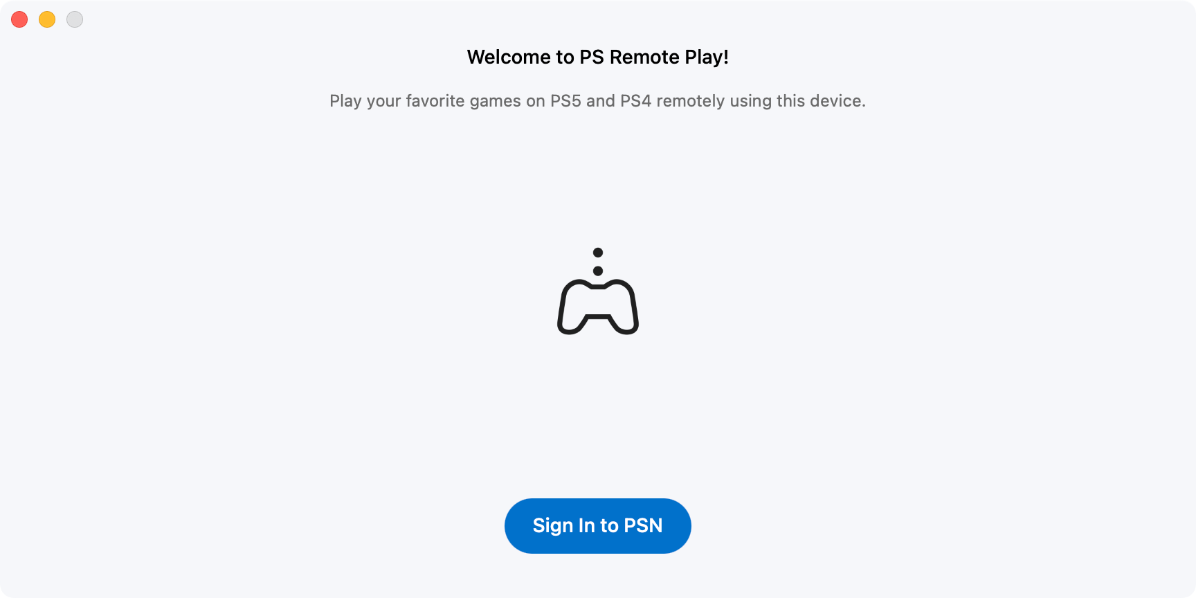Sony's Remote Play app running on macOS.