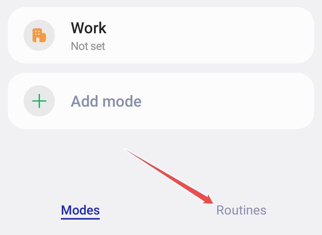 Routines tab in Modes and Routines app on Samsung.
