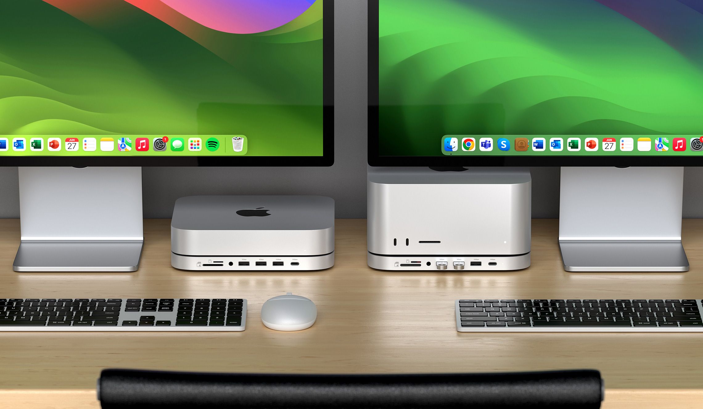 A Mac Mini and Mac Studio, both with ray buckets under them