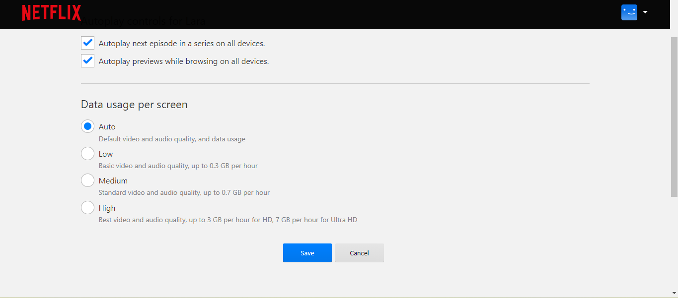 Playback quality options in Netflix&rsquo;s settings.