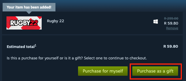 The Steam checkout page, with the purchase as a gift button highlighted.