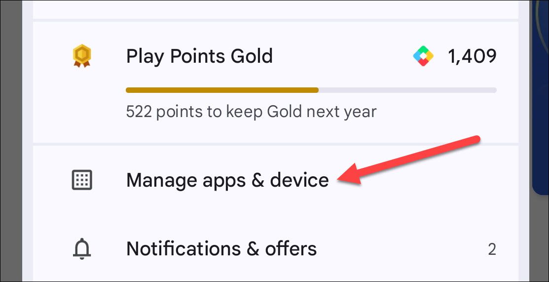 Manage Apps and Device in the Google Play Store.