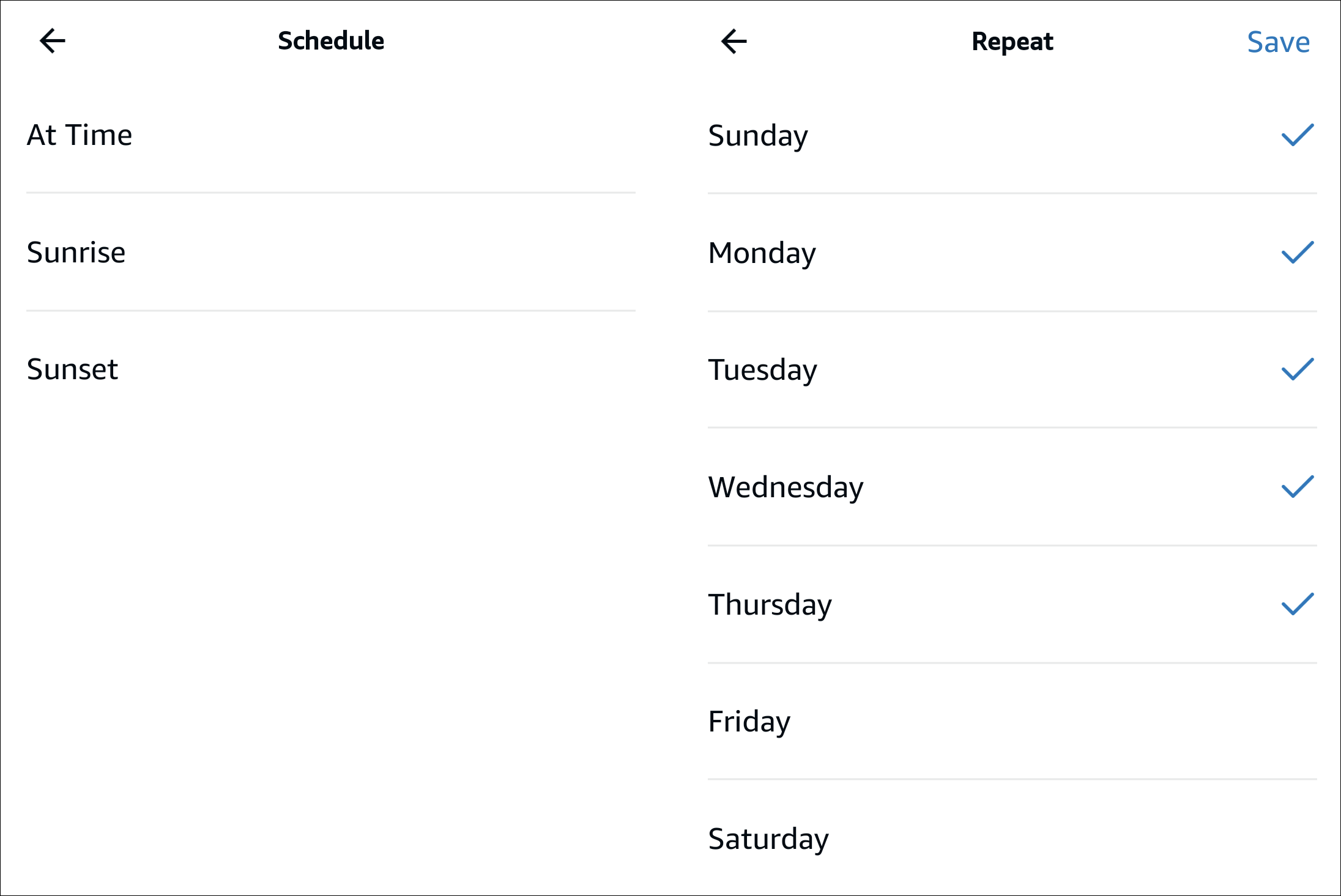 Scheduling the days for Alexa routine.