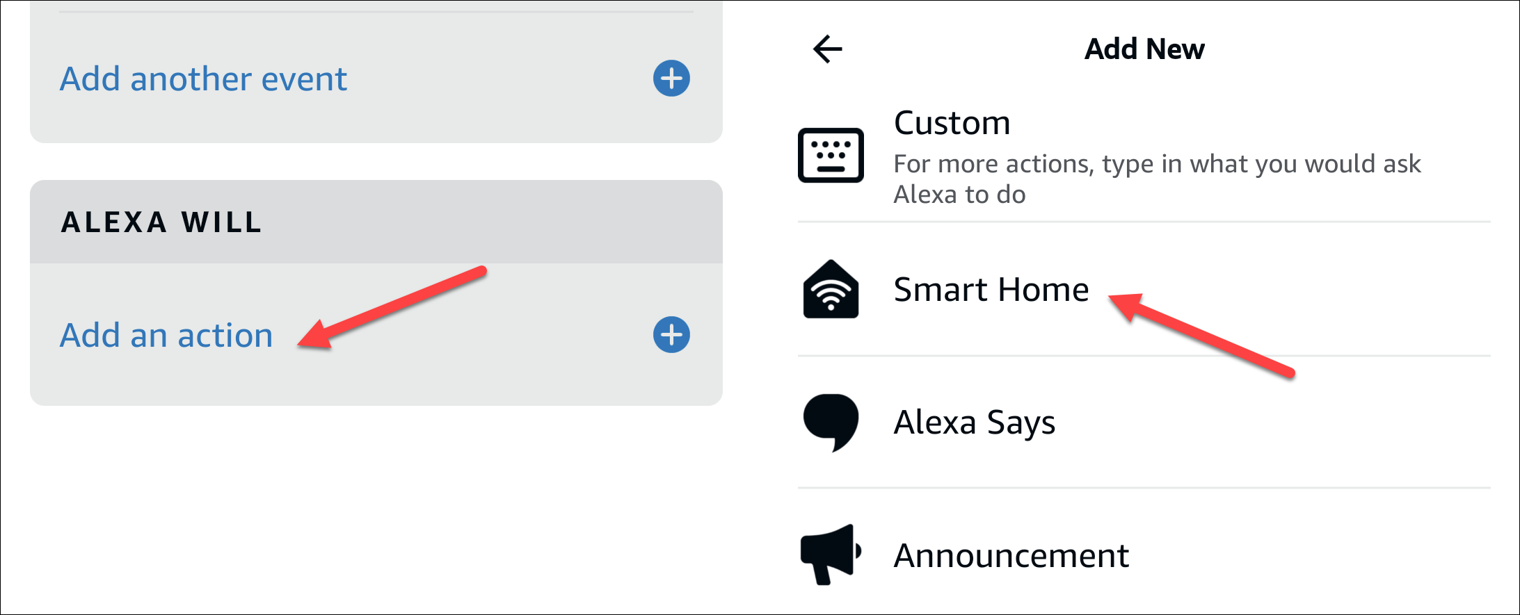 Smart Home action in Alexa routine.