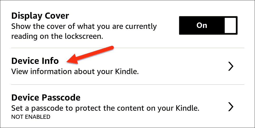 Device Info in Device Options on Kindle.