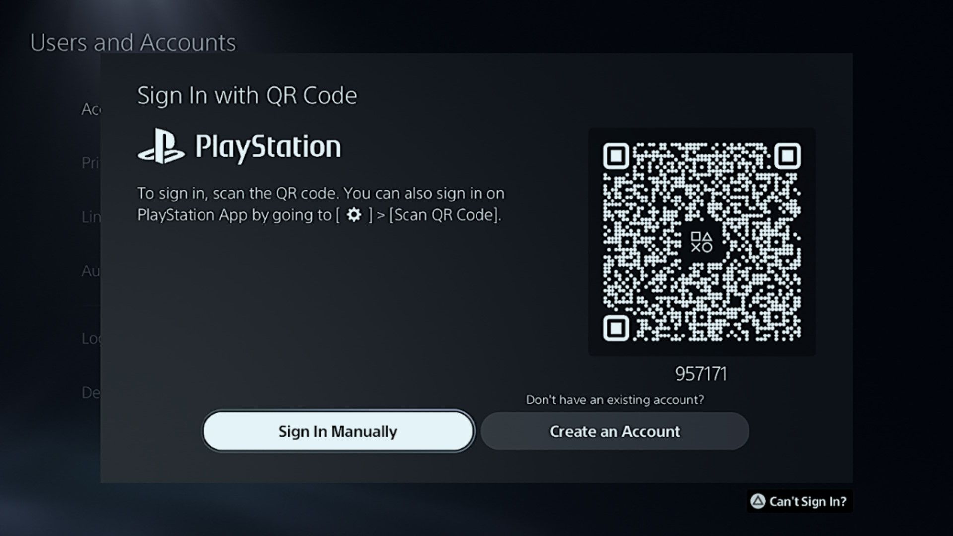 The sign in screen for PSN on a PS5.