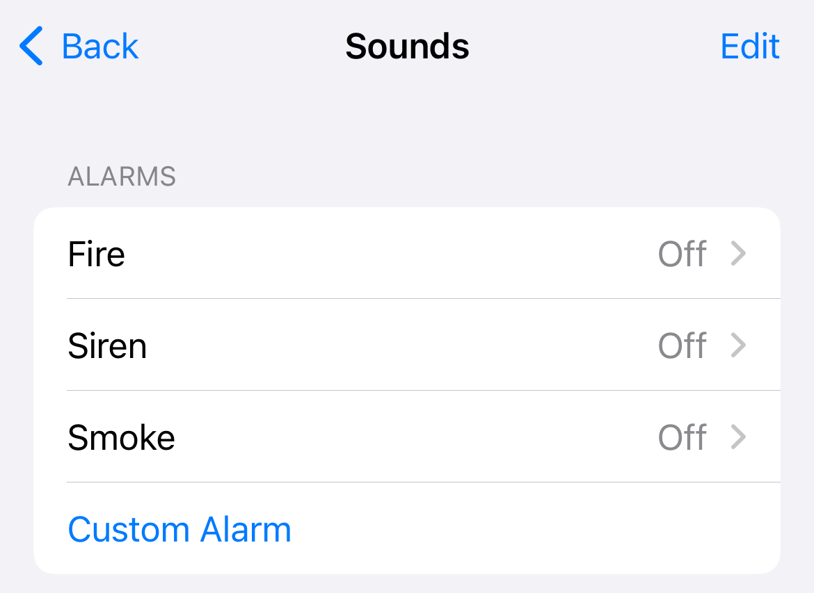 iPhone Sound Recognition accessibility menu.