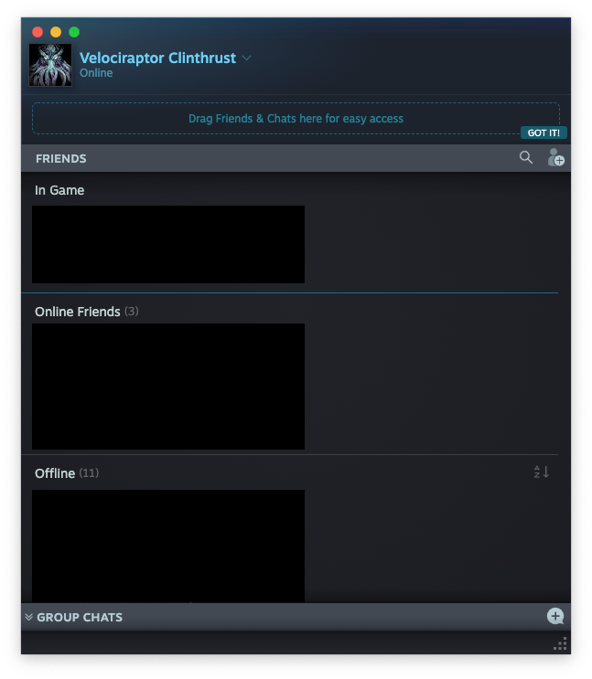 The Steam Friends List window.