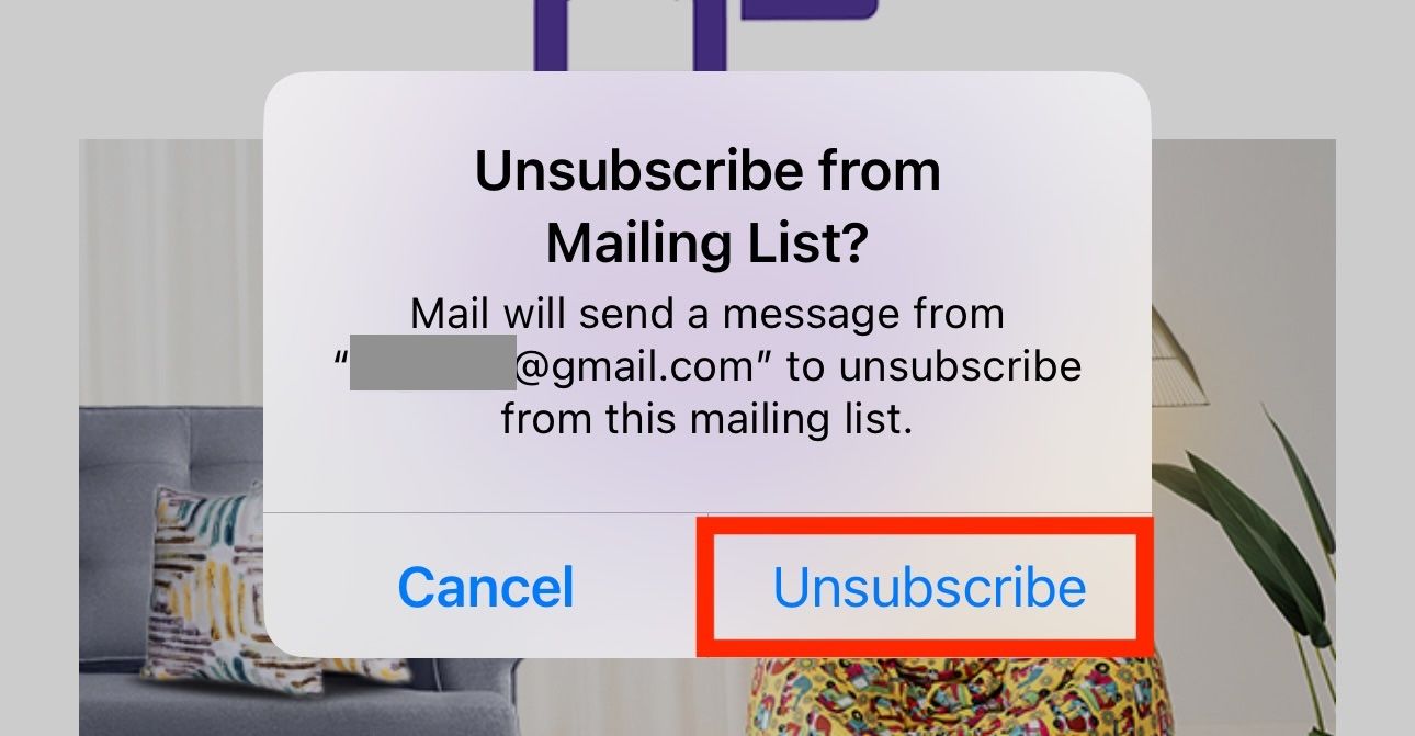 Confirming unsubscription from email in Apple Mail.