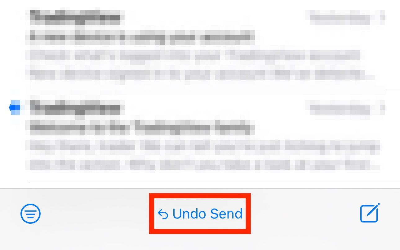 Undo Send button in Apple Mail app on an iPhone.