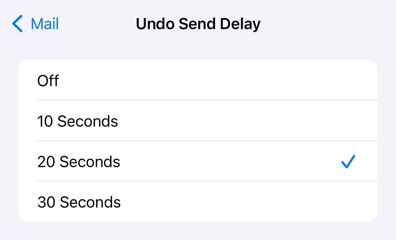 time delay options for the Undo Send Delay feature.