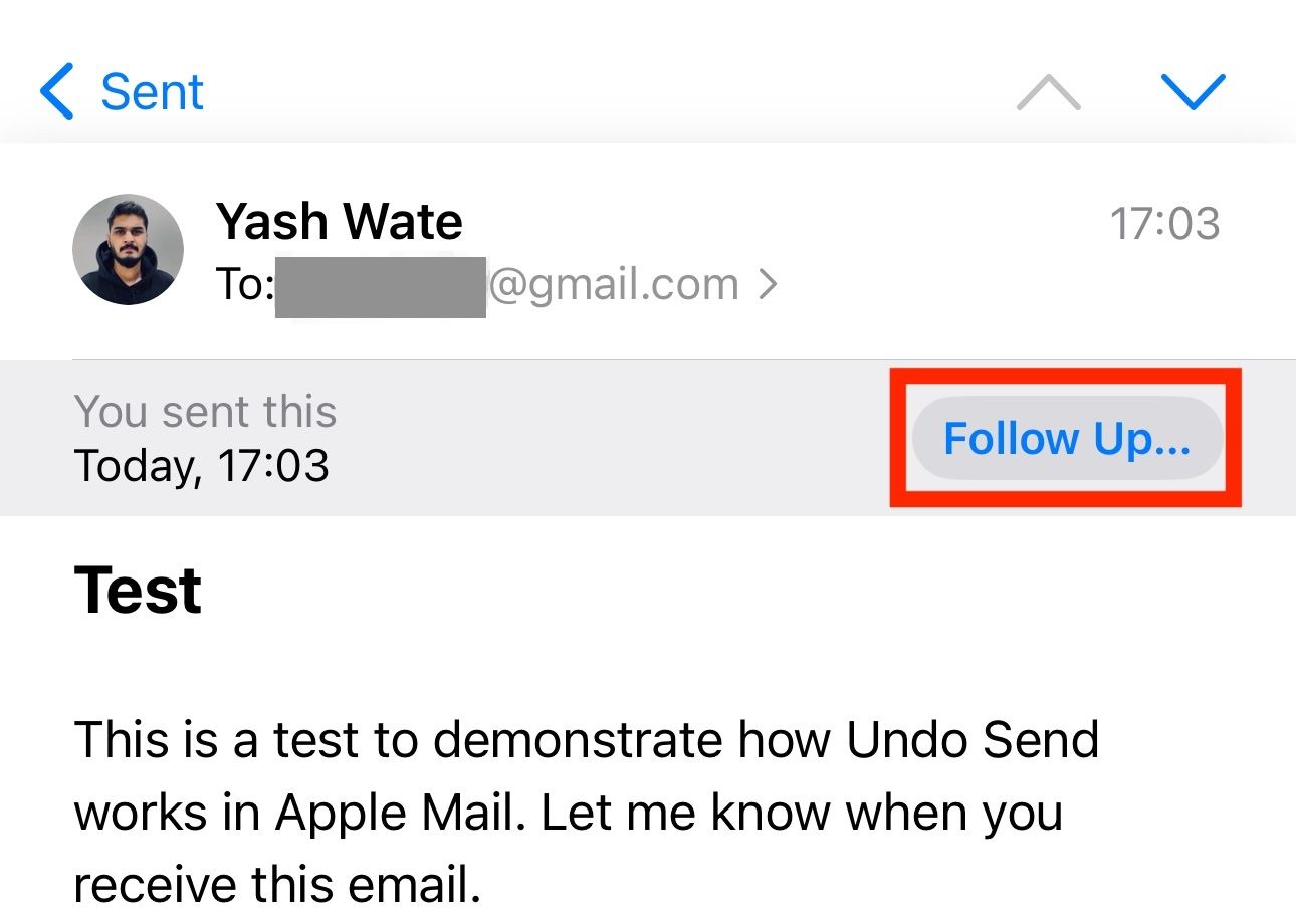 Follow Up button in Apple Mail app.