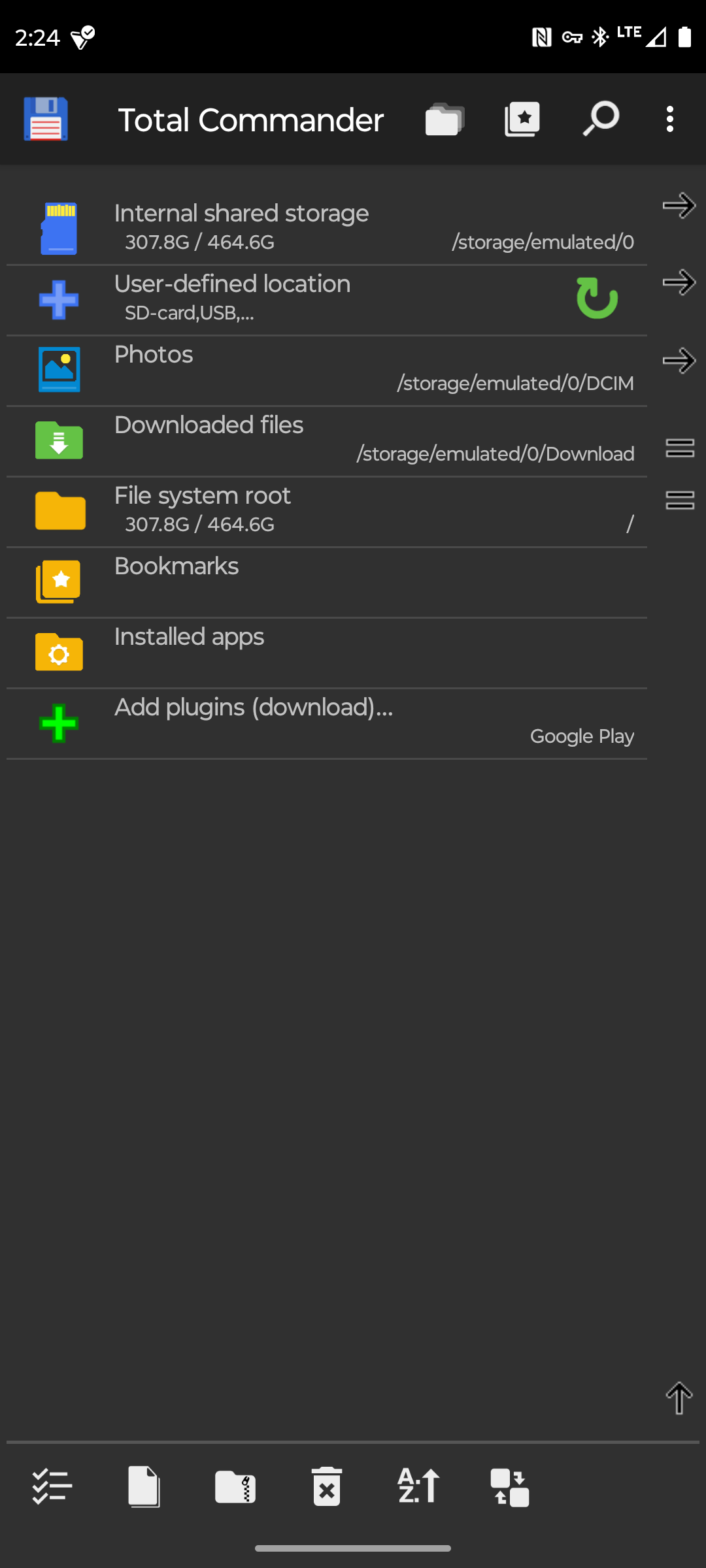 Storage options within Total Commander.