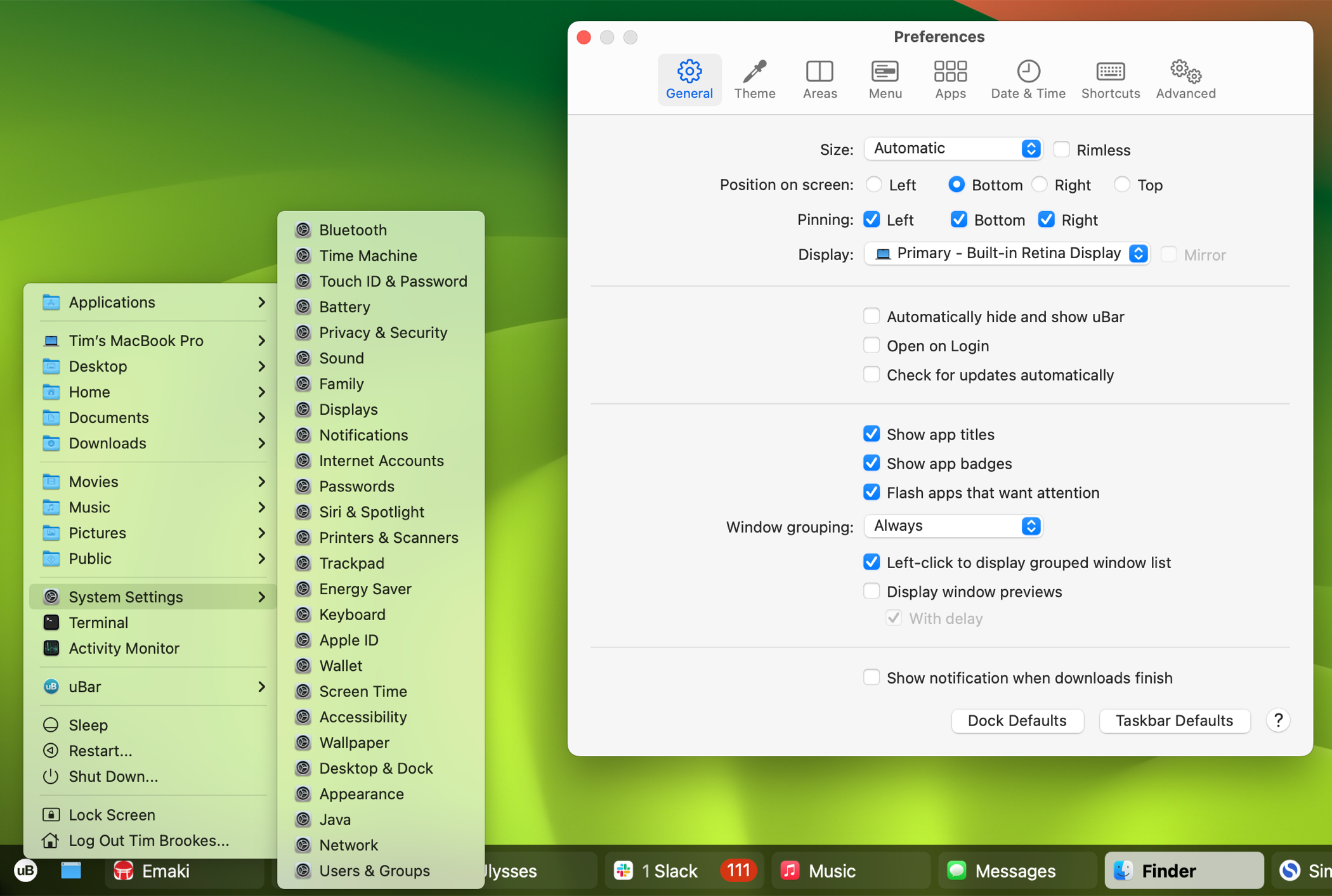 uBar replaces the macOS dock with a Windows-style taskbar