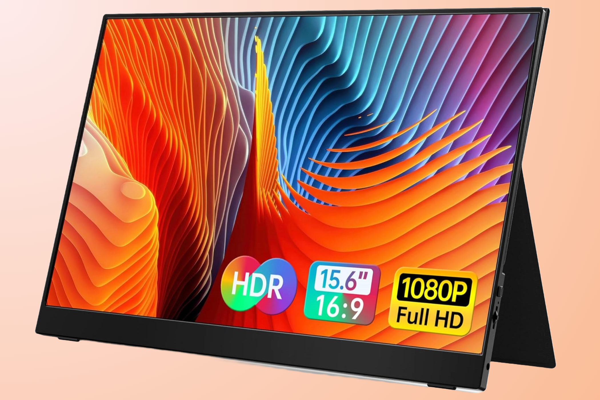 Vilva Portable Monitor against a peachy background