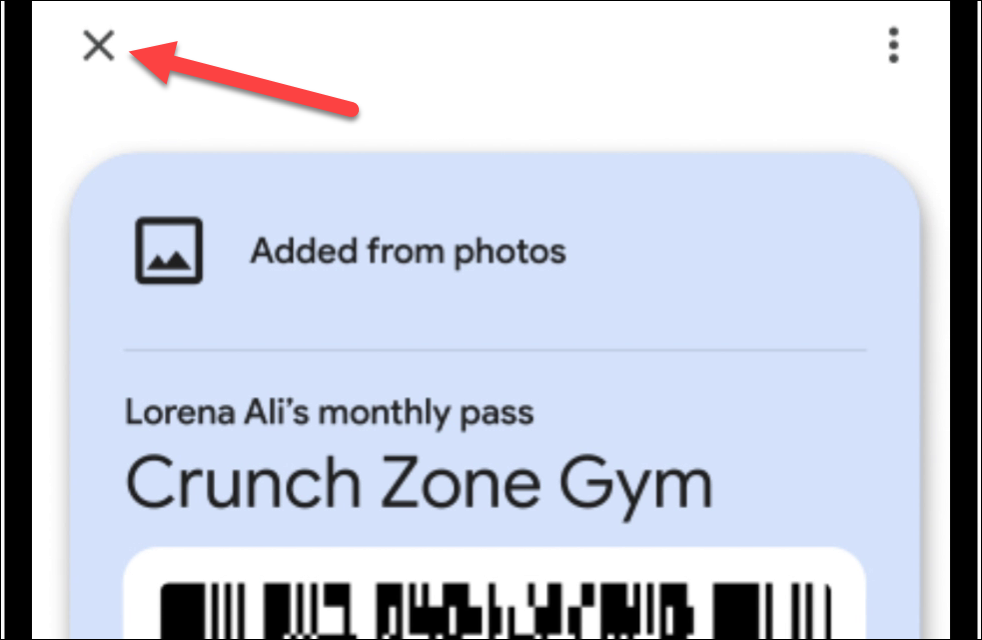 Google Wallet pass added from photos.