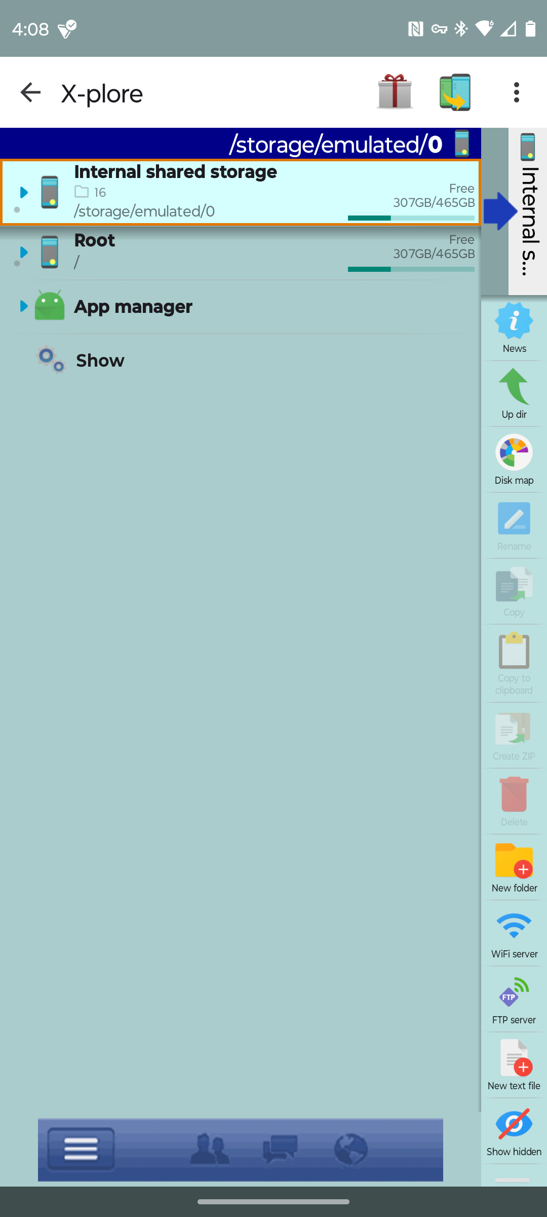 Internal storage within X-Plore File Manager.