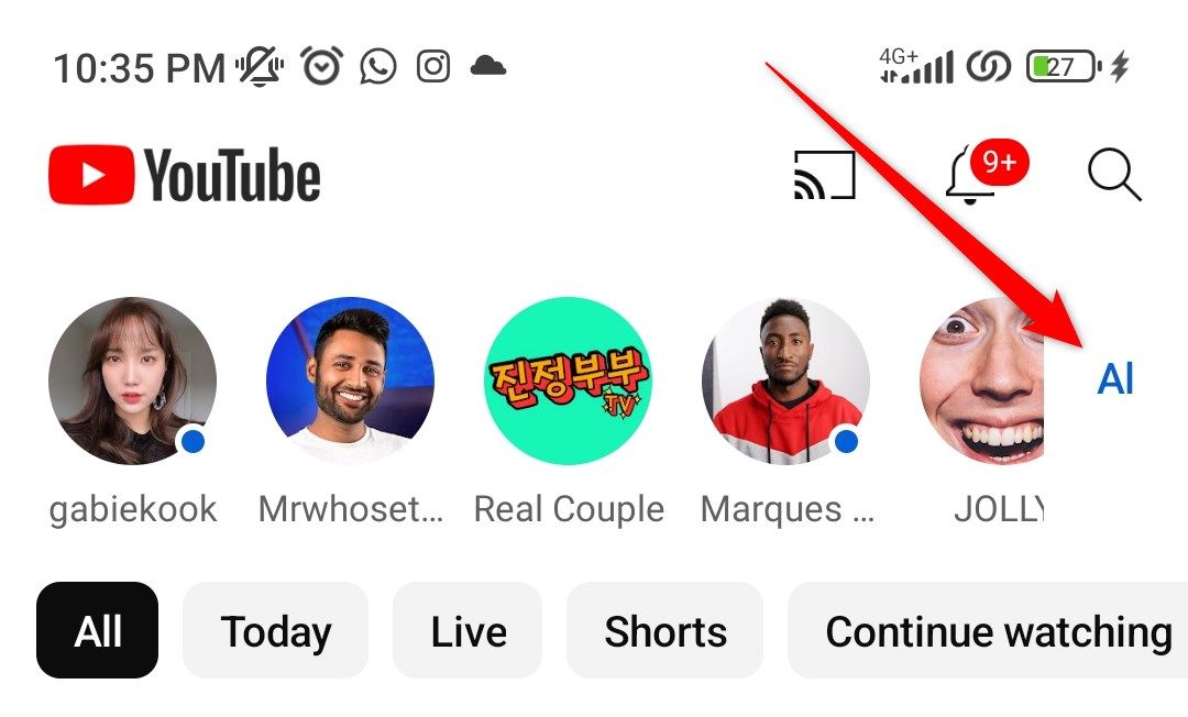 A screenshot of the YouTube app
