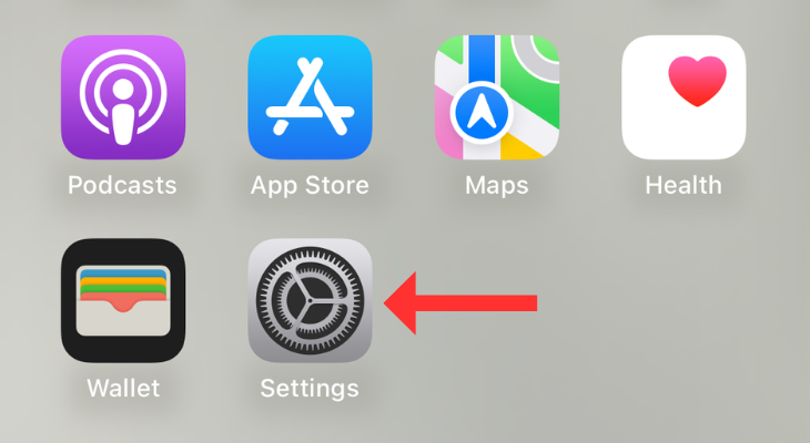 Screenshot of iPhone's home screen highlighting the Settings app icon.