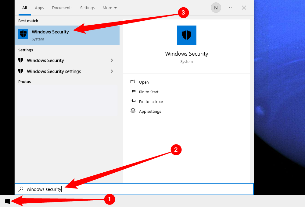 Search for and launch 'Windows Security' from the Start Menu. 