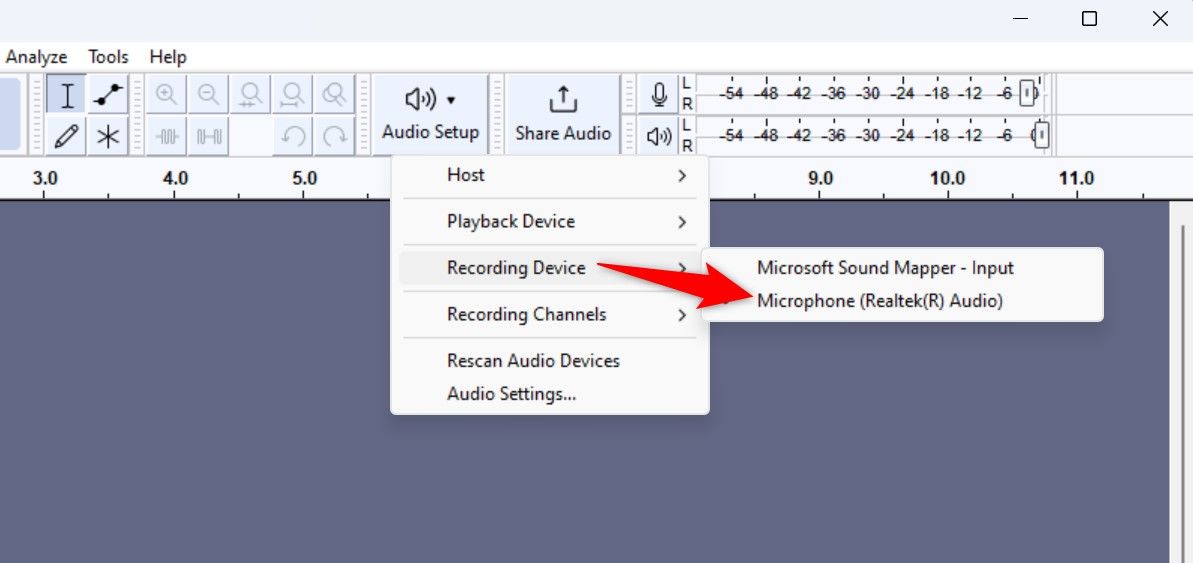 A mic highlighted in Audacity.