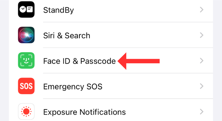 Screenshot of the Settings app highlighting the Face ID & Passcode option.