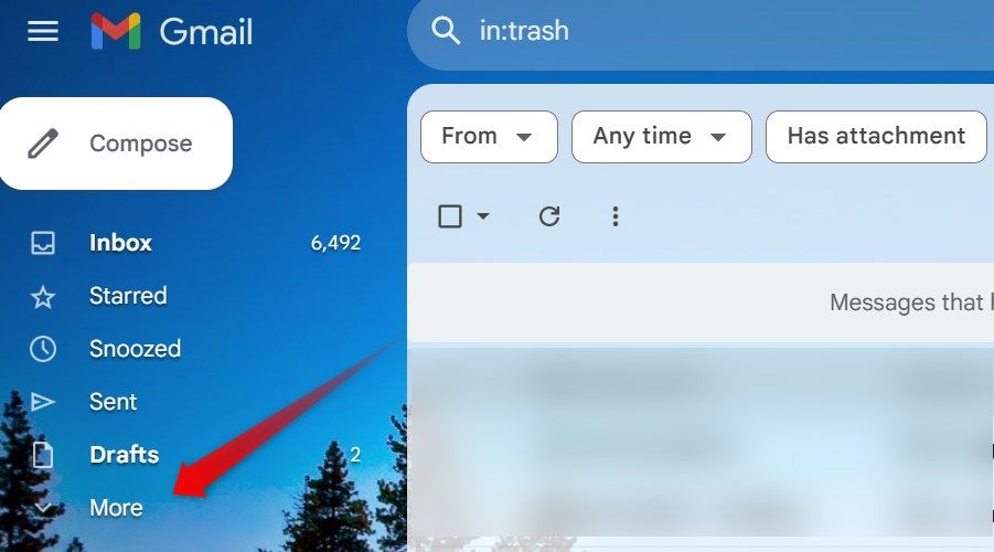 Expanding the 'More' Menu in the Gmail client.