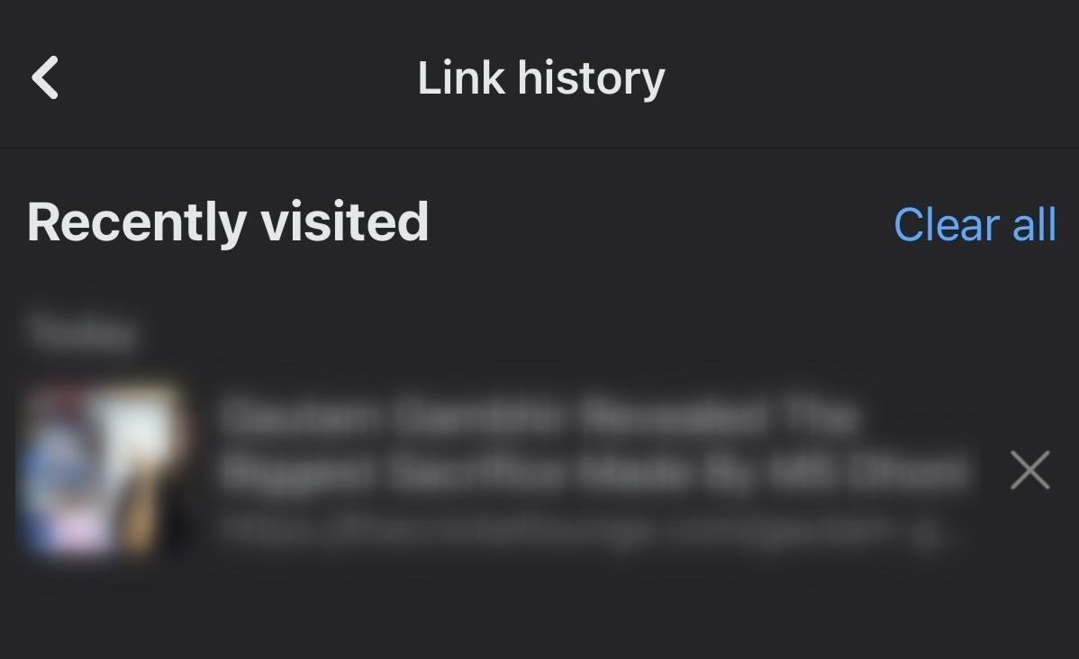 'Link History' showing the previously visited links.