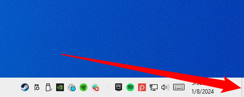 The show desktop button is a tiny sliver at the edge of your taskbar. 