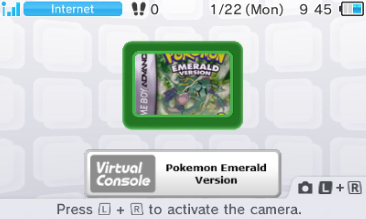 Pokemon Emerald for the Gameboy Advance running natively on the 3DS as a Virtual Console plugin.