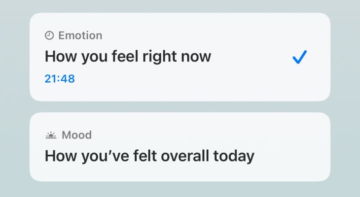 Screenshot of emotions and mood logging in Apple Health app.