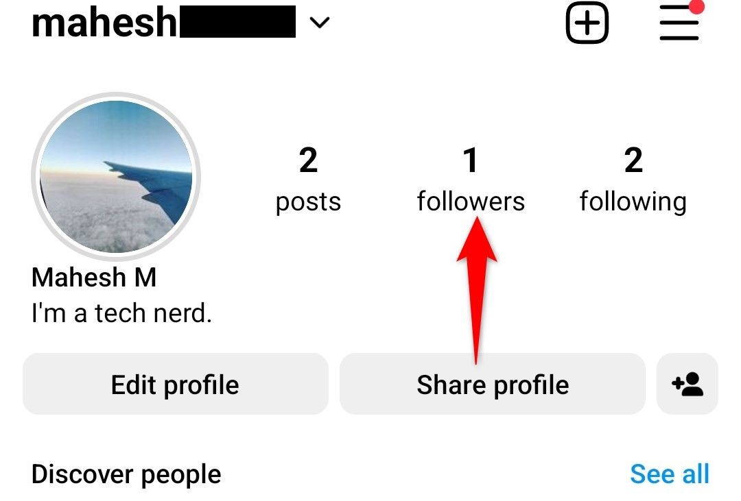 'Followers' highlighted on the Instagram profile page.