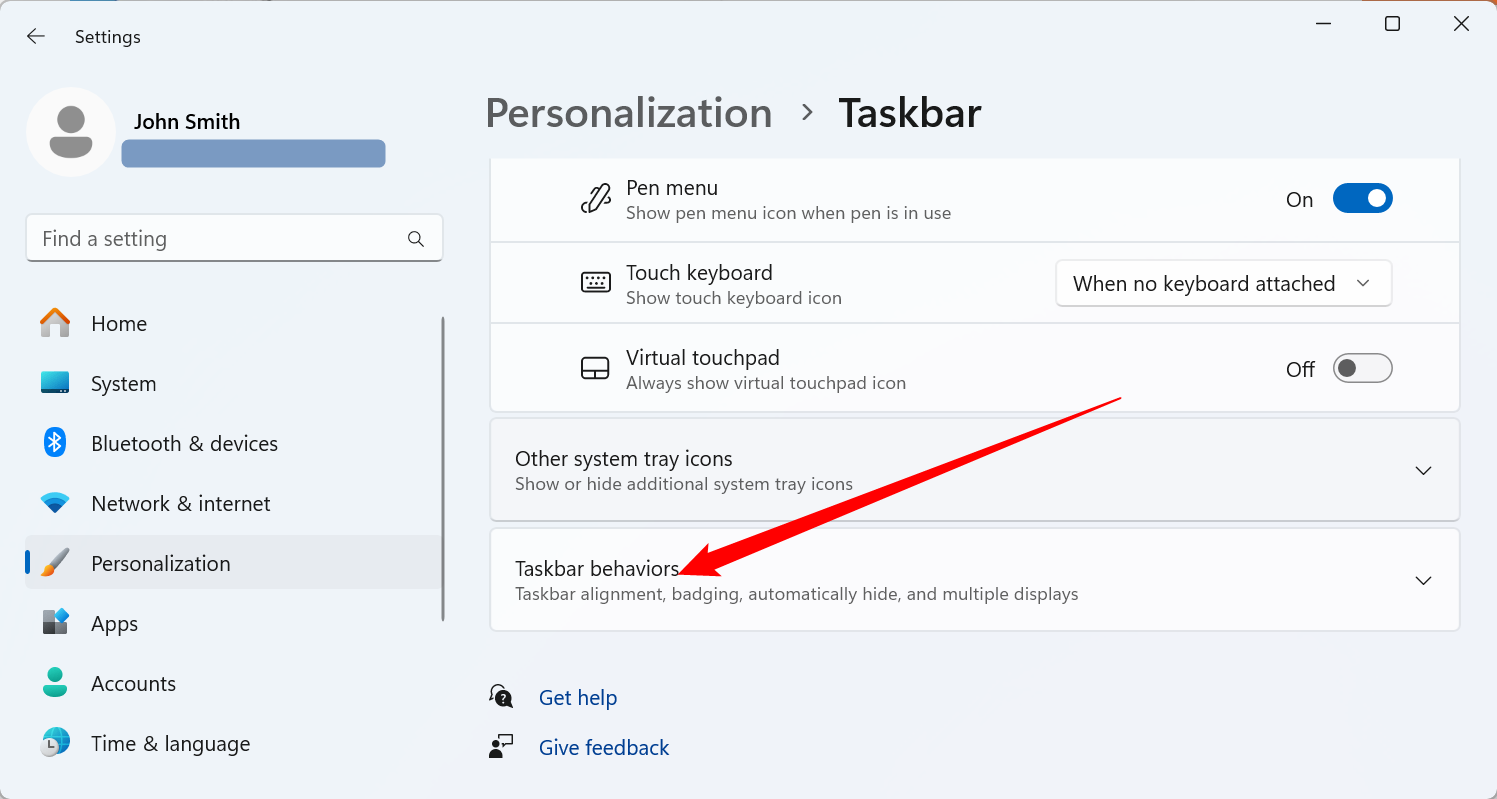 Click and expand 'Taskbsr Behaviors.'
