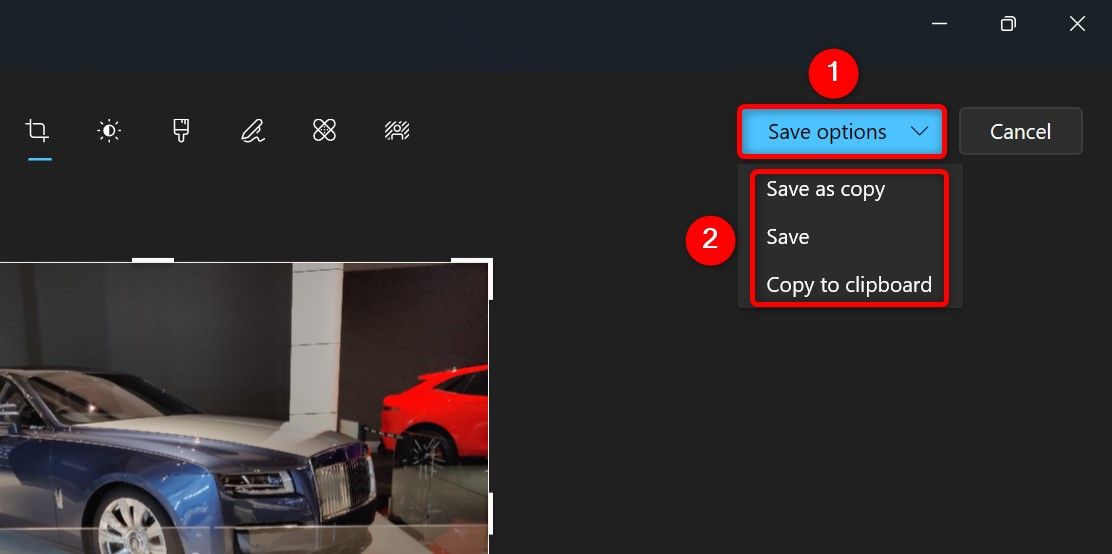 Image save options highlighted in Photos.