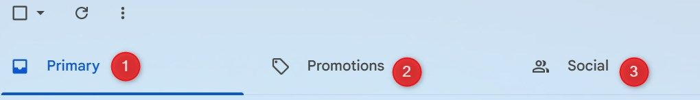 Primary, Social and Promotions tab in Gmail.
