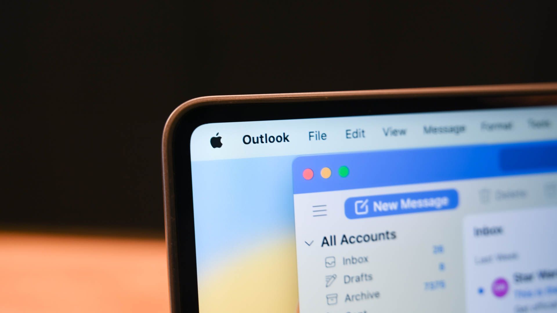 Outlook open on a Mac. 