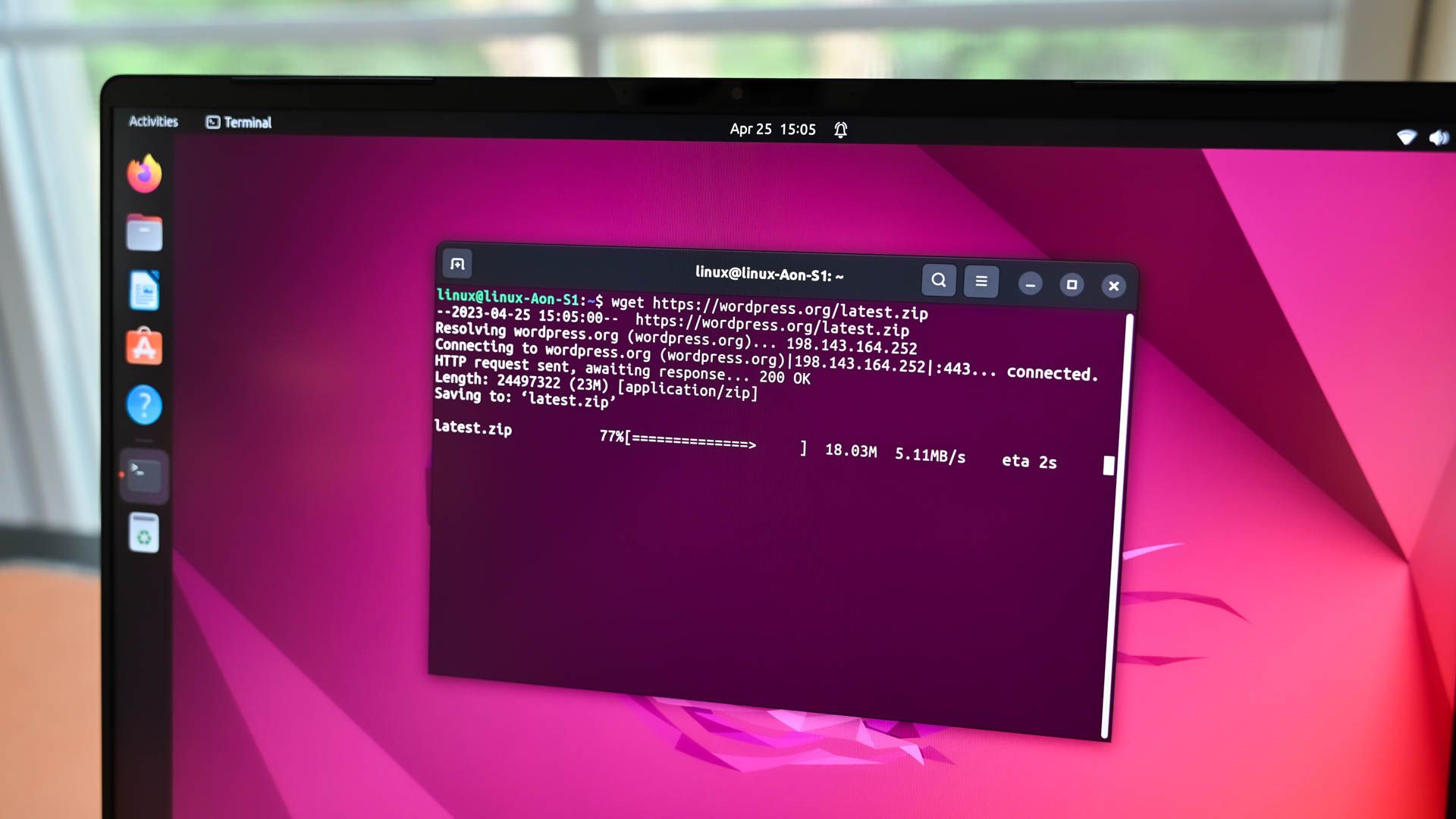 A command running in the Linux Terminal. 