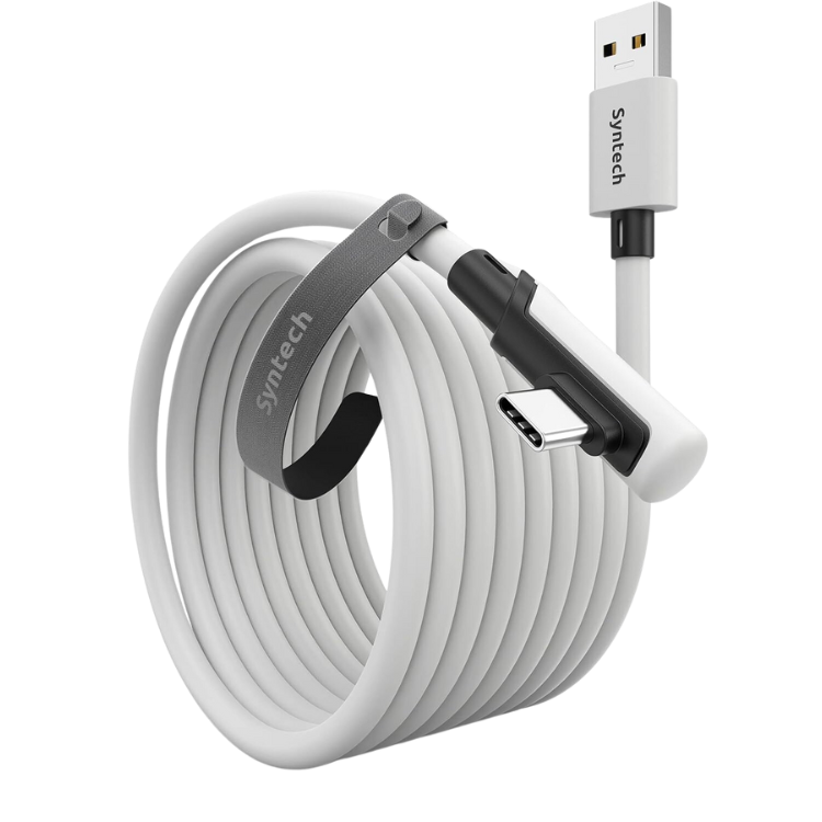 A rolled up USB cable on a white background