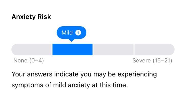 Screenshot of the Health app showing the mental health questionnaire result.