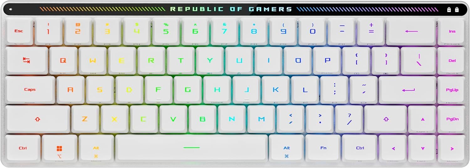 ASUS keyboard with white keys and RGB backlighting