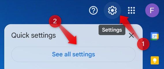 Opening all settings in the Gmail client.