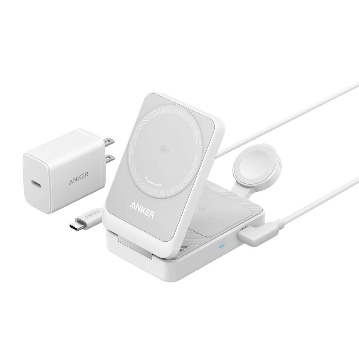 Anker 3-in-1 Foldable Wireless Charging Station (Qi2 Certified) - 15W - Refurbished With 2-Year Warranty