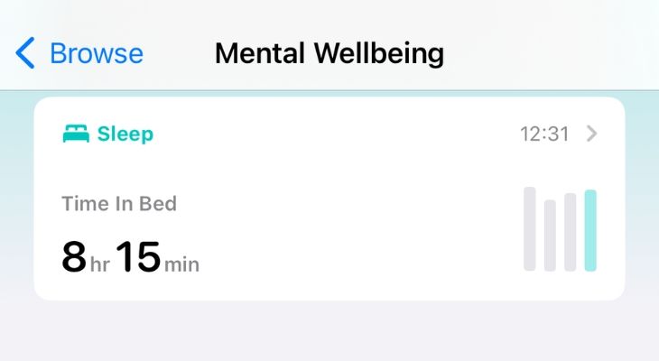 Screenshot of the sleep tracking log in Mental Wellbeing app.