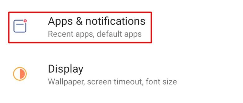Apps & Notification option in the Settings app.