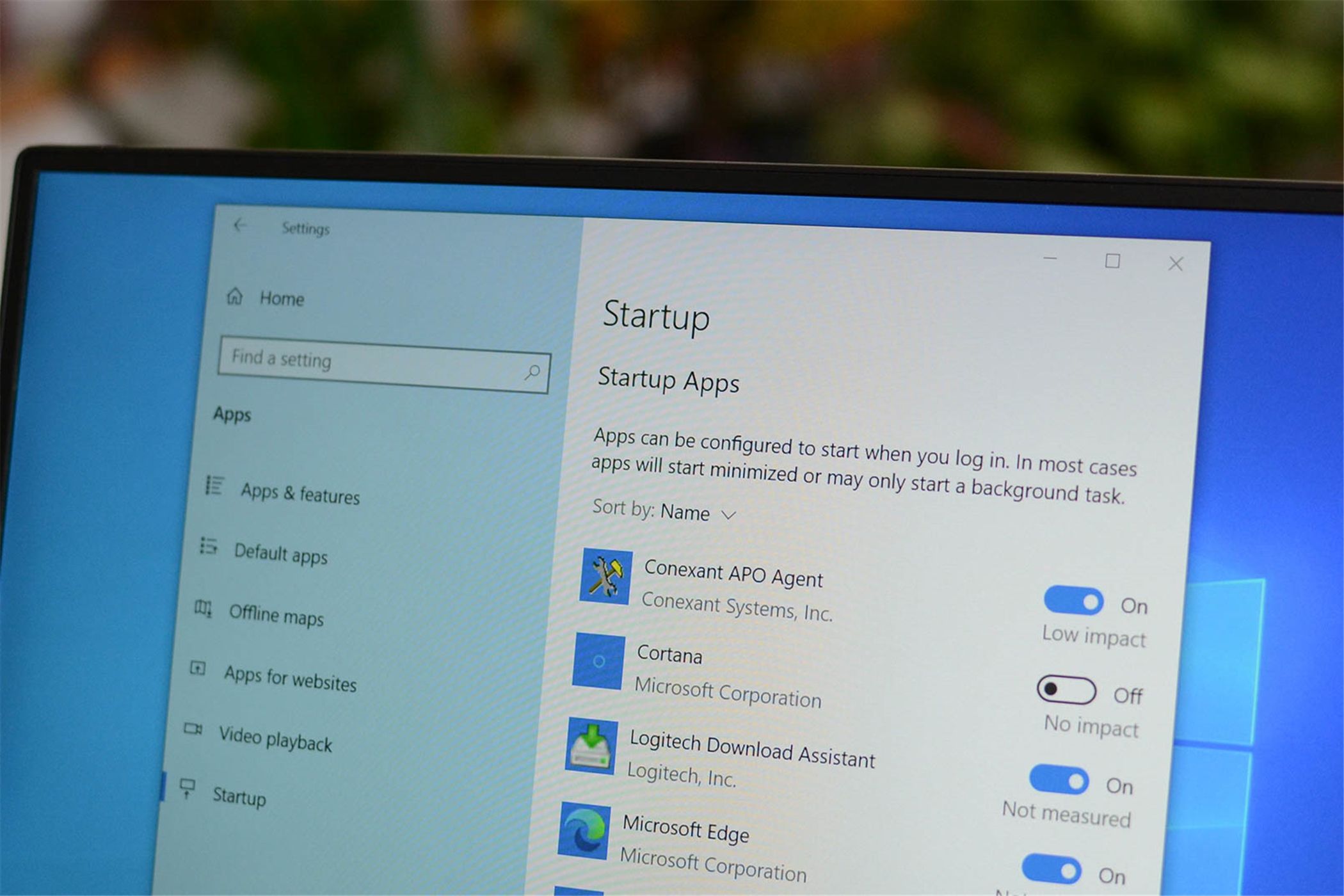 A list of startup apps on Windows 10. 