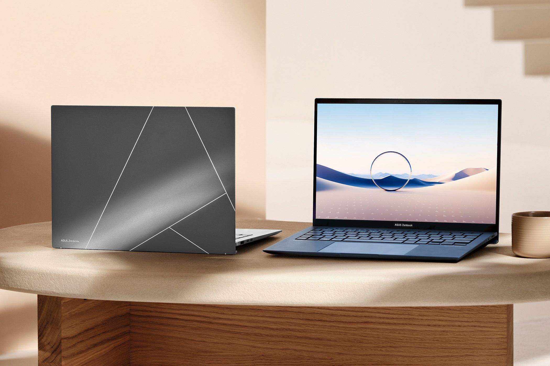 ASUS Zenbook front and back on a table