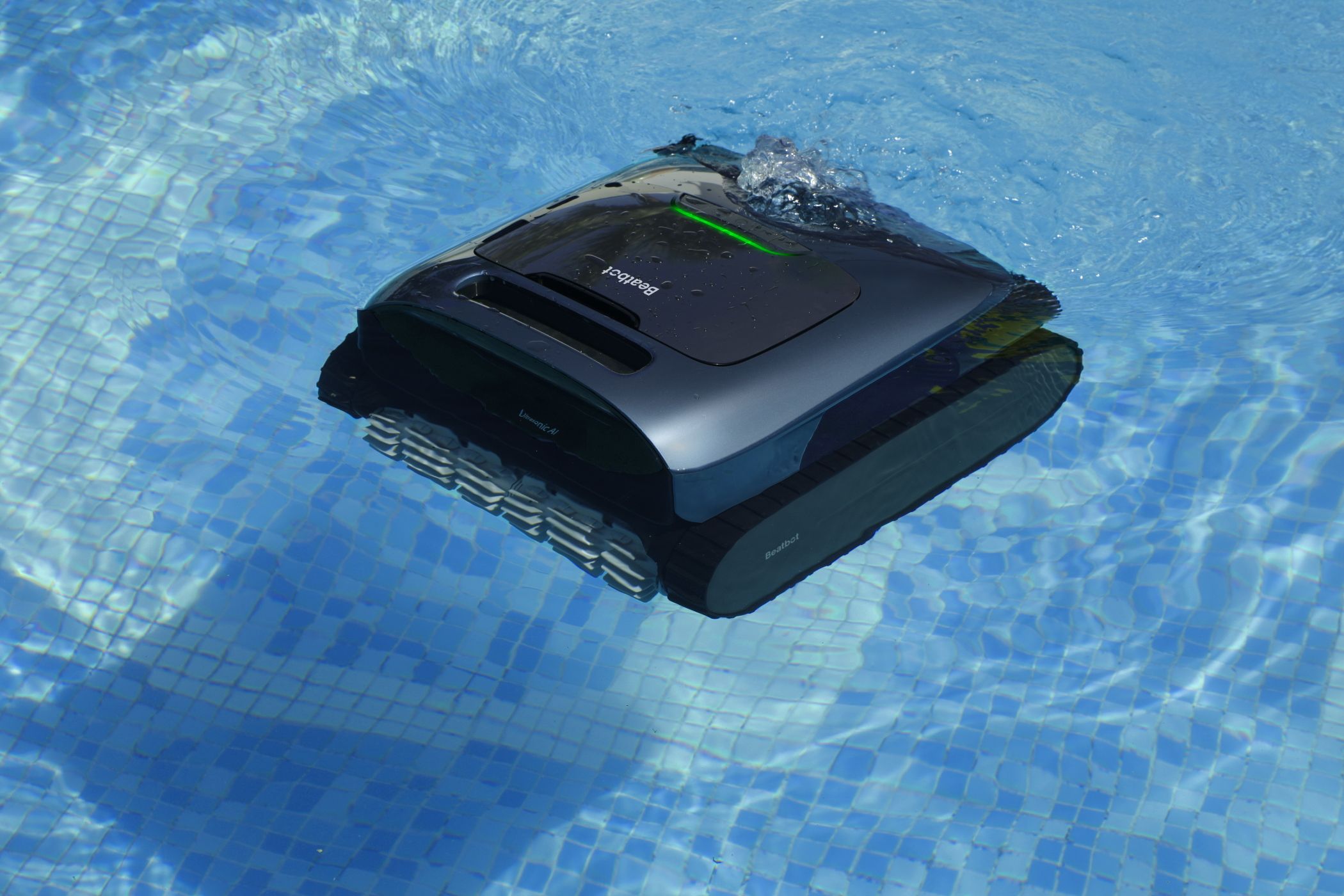 The Beatbot AquaSense Pro Floating atop a Pool While Cleaning